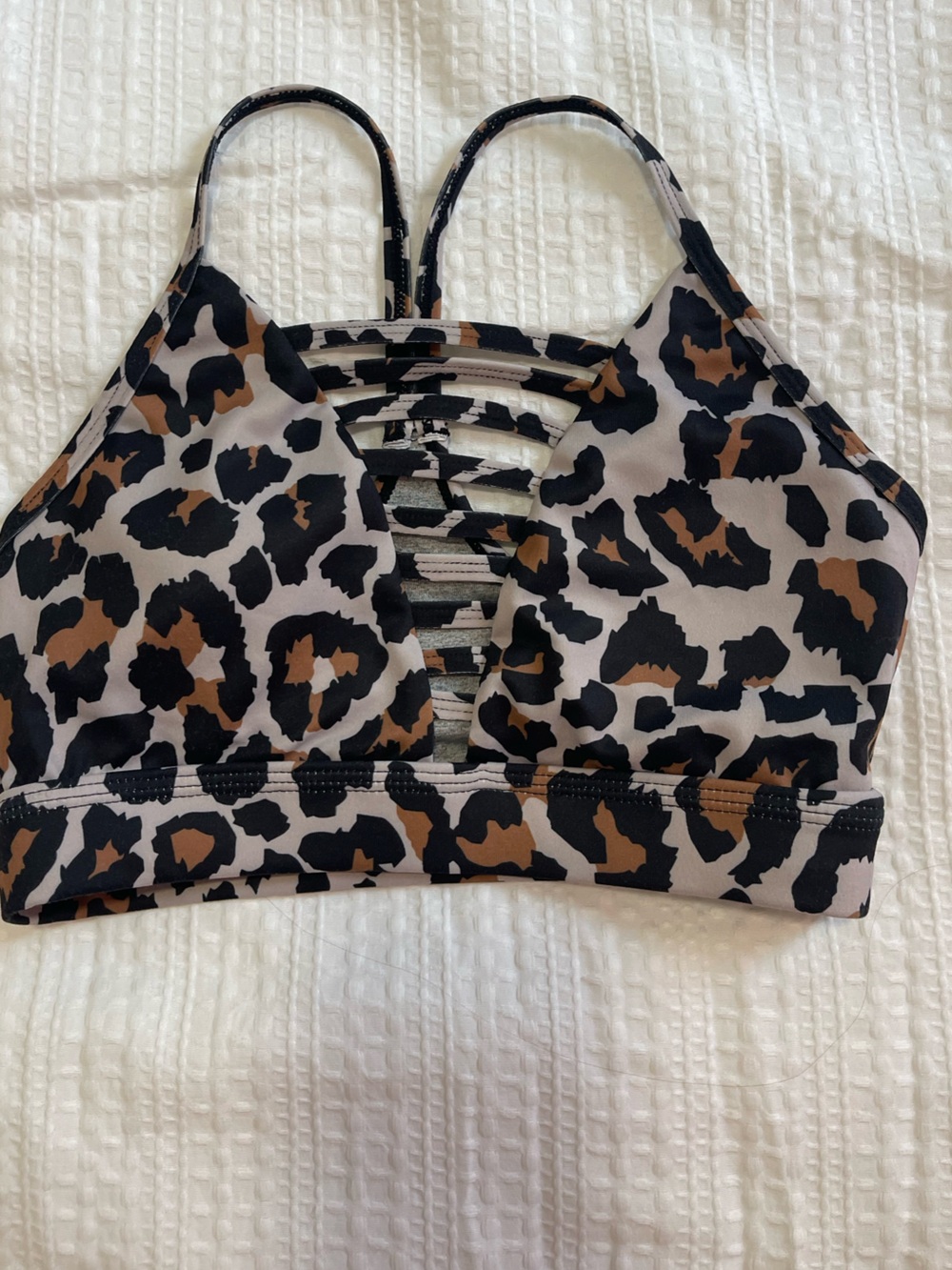 Leopard Print Strappy Sports Bra - Brown/Black